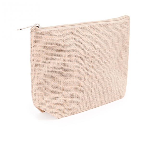 Kulturtasche aus Jute mit passendem Reißverschluss und Puller aus Jute